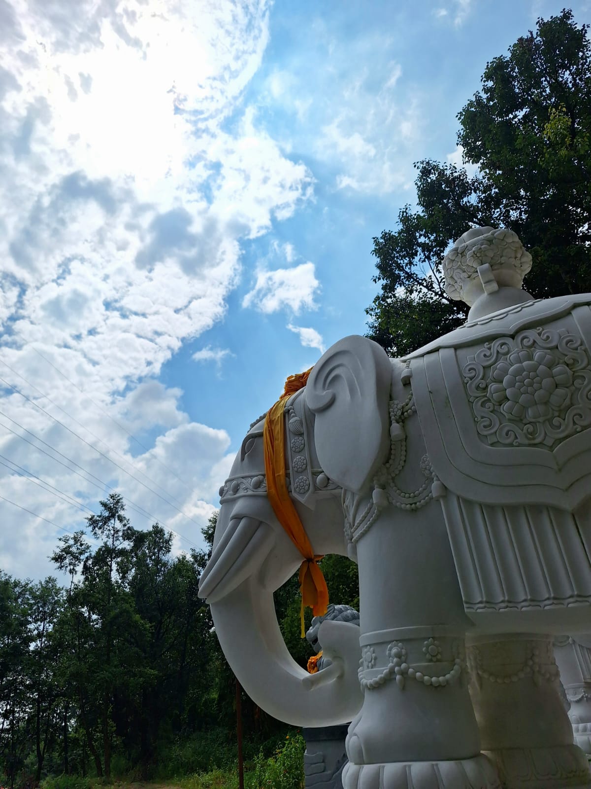農地旁的白象雕塑與藍天白雲